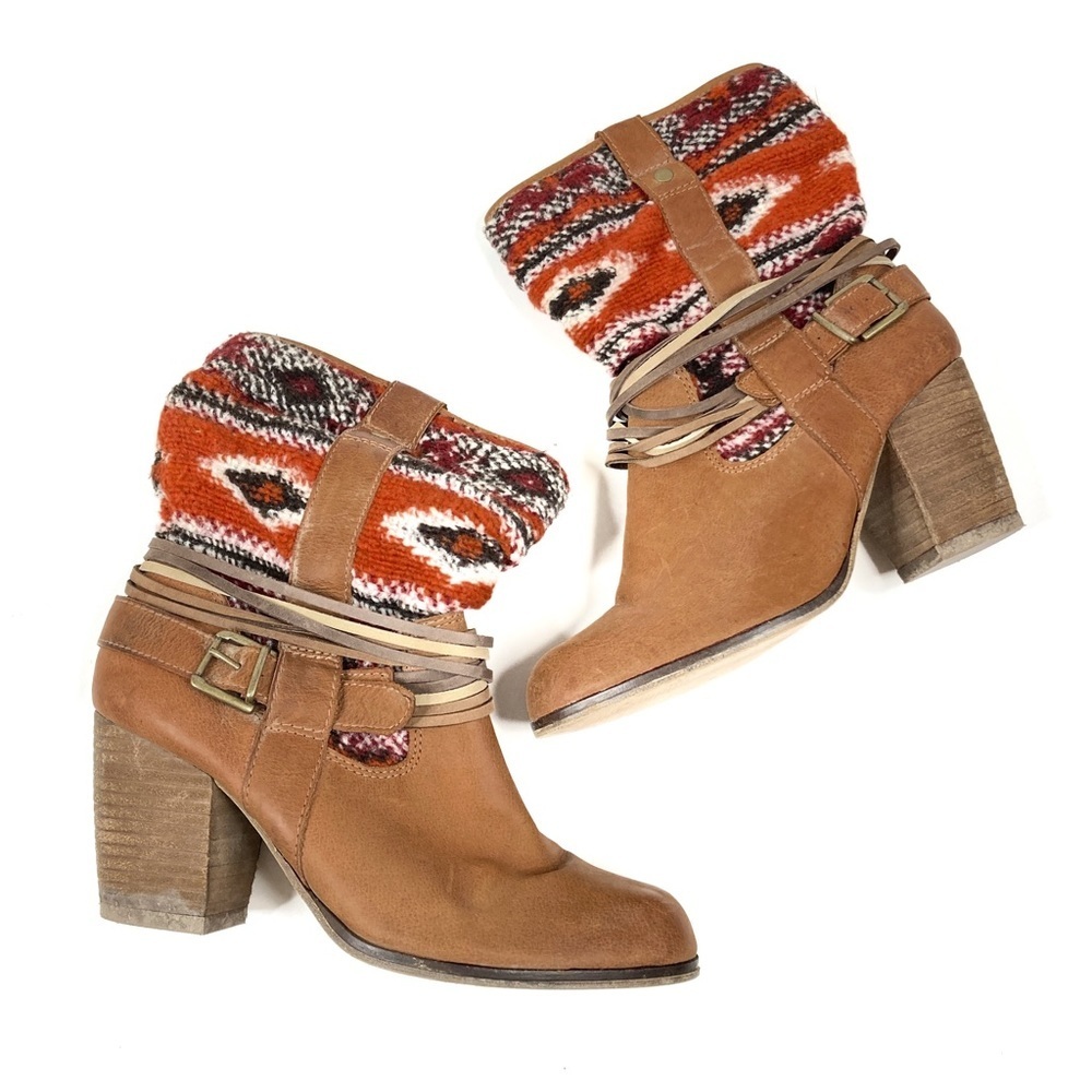Steve Madden | Tolteca Aztec Southwestern Sweater Cognac Heel Booties Size 7/7.5